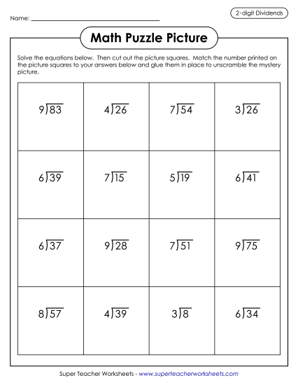Division with Remainders: Match Puzzle Picture (Reindeer) Christmas Worksheet
