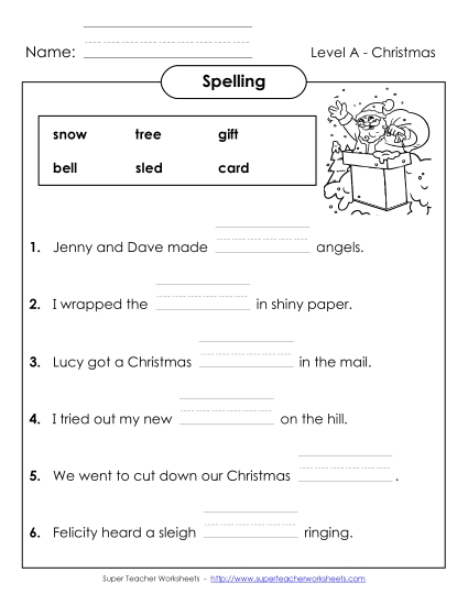 Sentence Completion (A-Christmas) Spelling A Worksheet