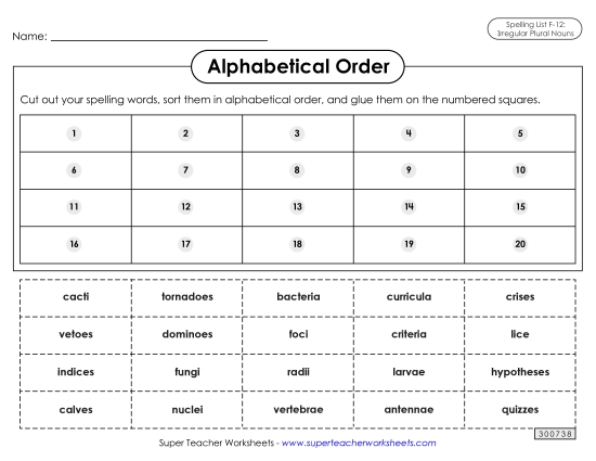 Alphabetical Order: Cut-Glue (F-12)