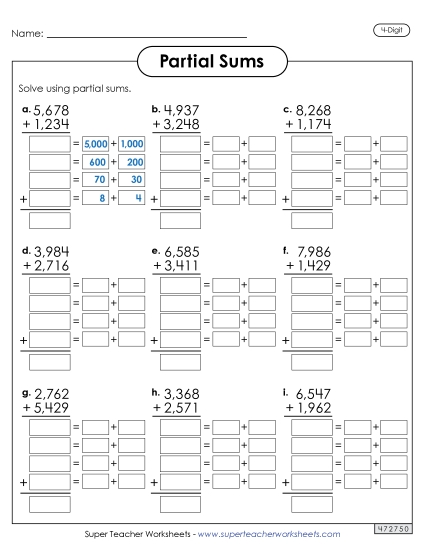 New 4-Digit Partial Sums Addition Spanish Worksheet New 4-Digit Partial Sums Addition Spanish Worksheet