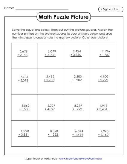 Cut-and-Glue Addition Puzzle: Rocket