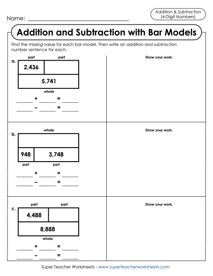 Addition-Subtraction Bar Models<br>With Work Space