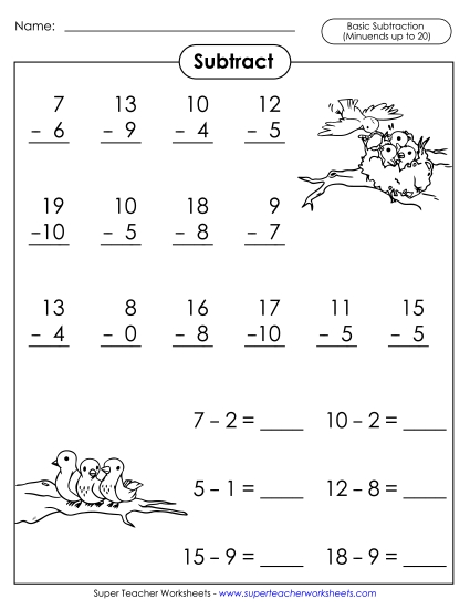 Basic Subtraction Facts: Birds
