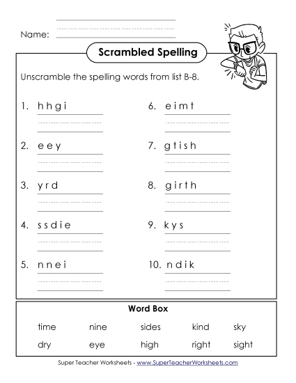 Unscramble the Words (B-8) 