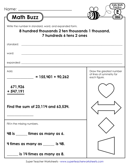 Math Buzz: Week 2<br>Worksheets 6 through 10