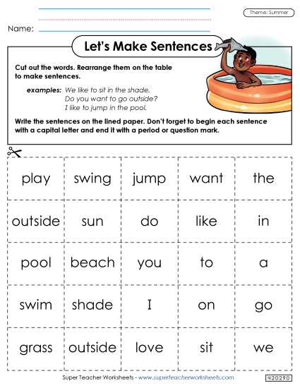 Let\'s Make Sentences: Summer Word Cards