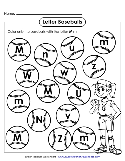 Letter M m Recognition - Baseballs