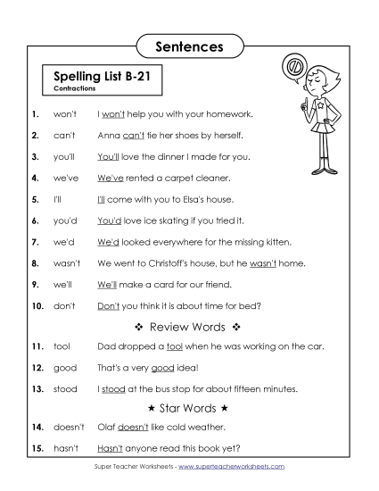 Spelling Test Sentences (B-21)