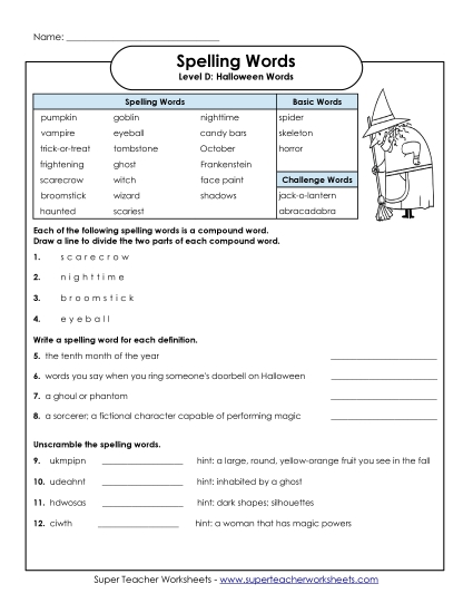 Spelling Question Worksheet (D-Halloween)  Spelling D Worksheet