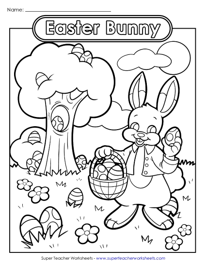 Coloring Page: Easter Bunny Egg Hunt