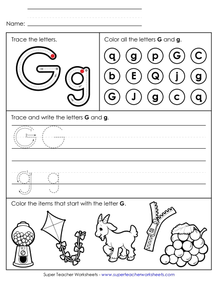 Tracing, Writing, and Recognizing Letter G