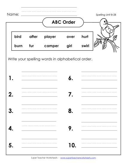 ABC Order: Write List (B-28)