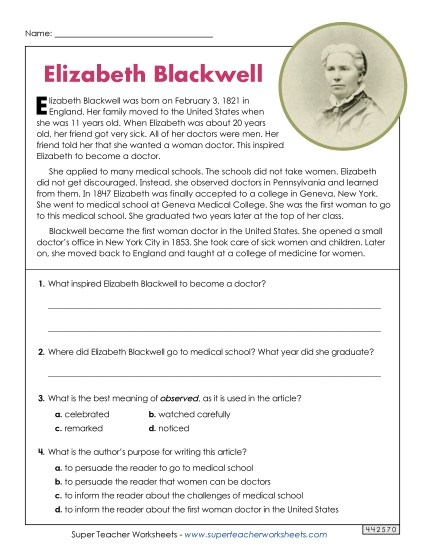 Elizabeth Blackwell (Short Passage)