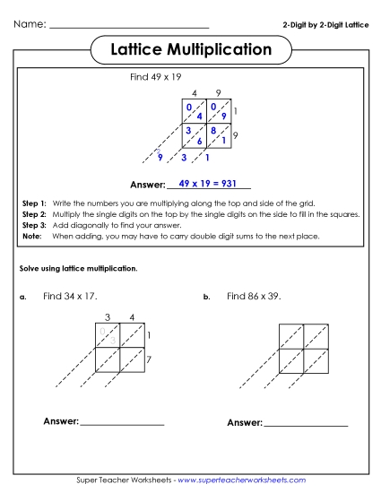 Lattice Multiplication<br>(2 Digits Times 2 Digits)