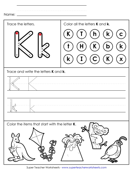 Tracing, Writing, and Recognizing Letter K