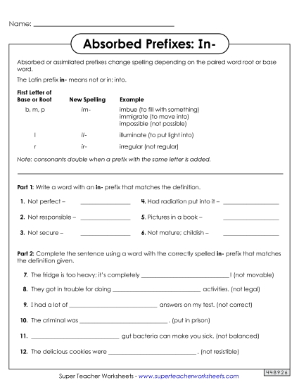Absorbed Prefixes: In-