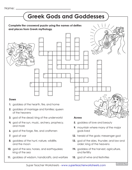 Crossword Puzzle: Greek Gods and Goddesses