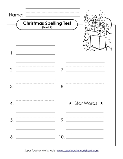Spelling Test Form (A-Christmas)  Spelling A Worksheet