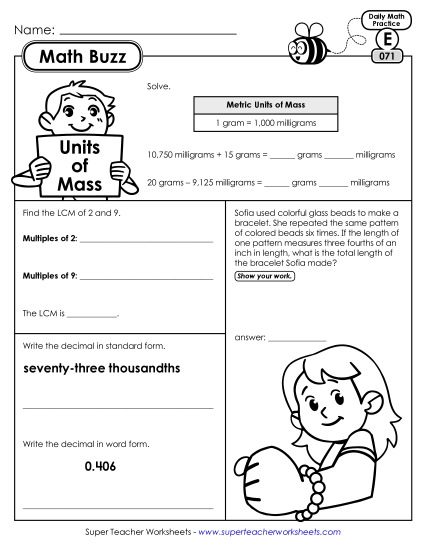 Math Buzz: Week 15<br>Worksheets 71 through 75