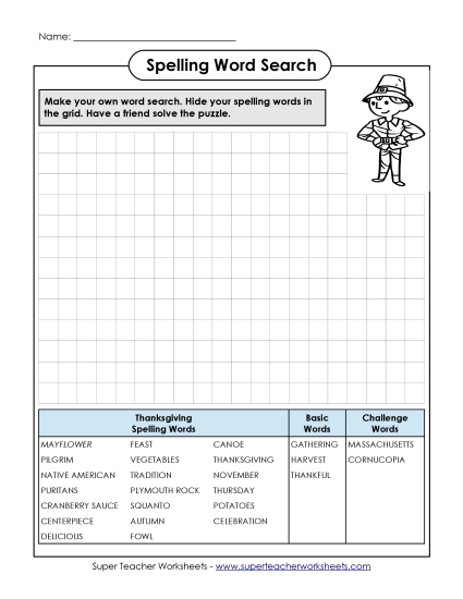 Make-a-Search Spelling E Worksheet