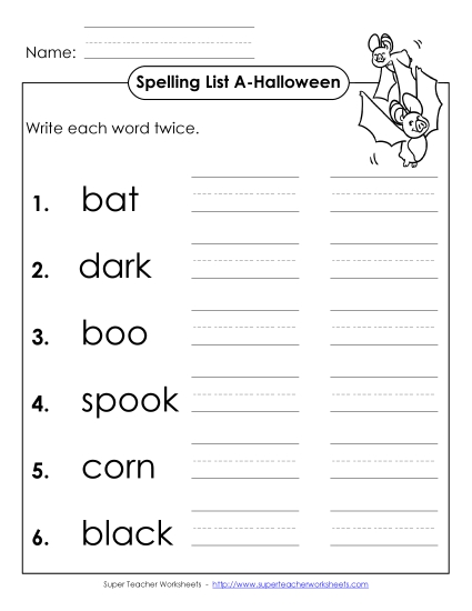 Write Twice (A-Halloween)  Spelling A Worksheet