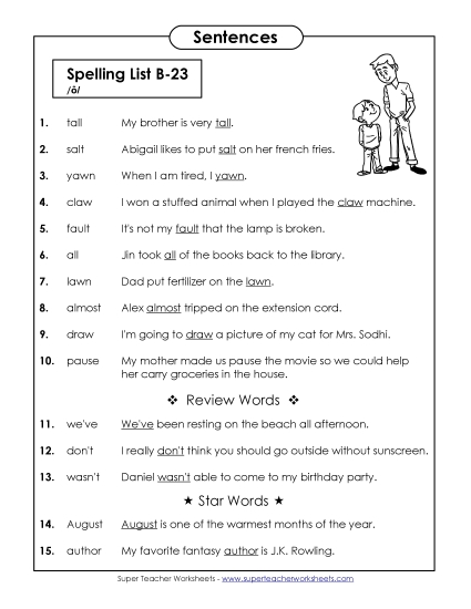 Spelling Test Sentences (B-23)