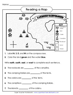 Reading a Map 3rd Grade Social Studies Worksheet