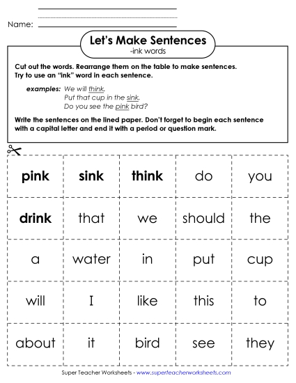 Make Sentences: Word Cards (-ink)