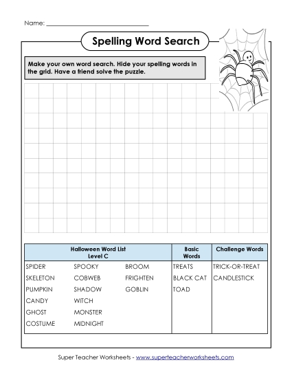Make a Word Search (C-Halloween)  Spelling C Worksheet