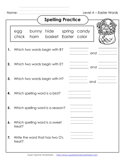Spelling Practice (A-Easter)