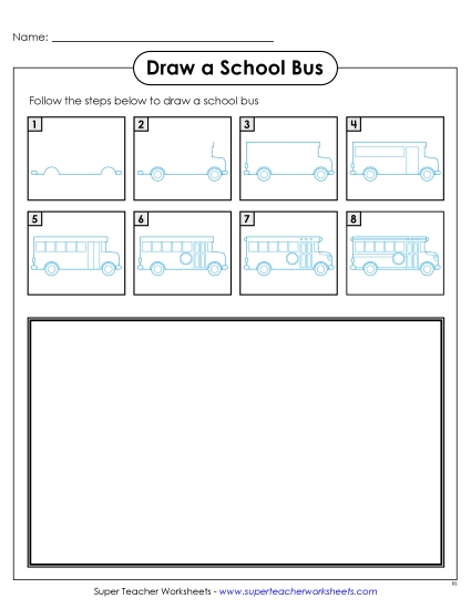 Draw a School Bus Learning To Draw Worksheet