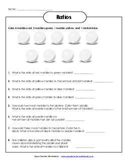 Ratios with Marbles 6th Grade Math Worksheet