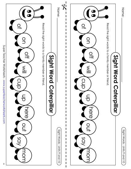 Sight Word Caterpillar:<br>Units 9 and 10