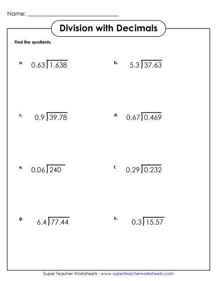 Dividing Decimals Intermediate #2