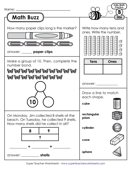 Math Buzz: Week 2<br>Worksheets 6 through 10