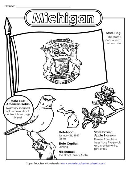 Michigan State Symbols Coloring Page