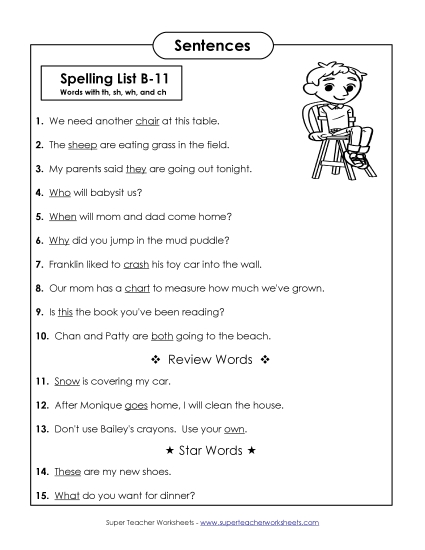 Spelling Test Sentences (B-11)