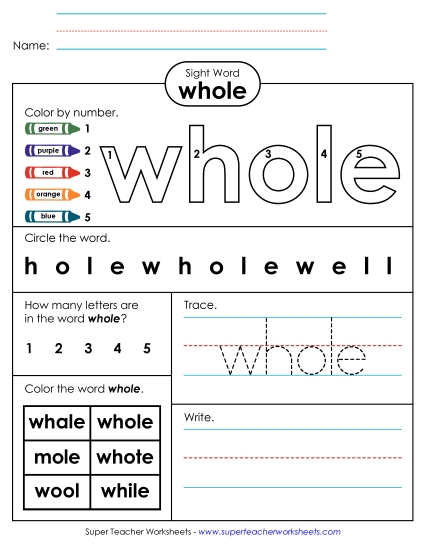 Worksheet 4: Whole