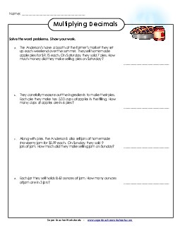Multiplication Word Problems 6th Grade Math Worksheet