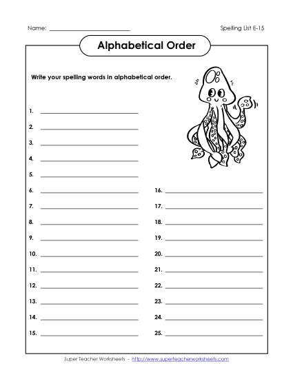 ABC Order: Write List (E-15)