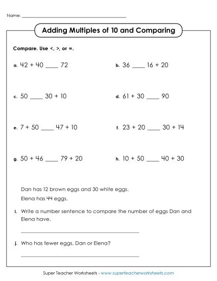 Adding Multiples of 10 and Comparing