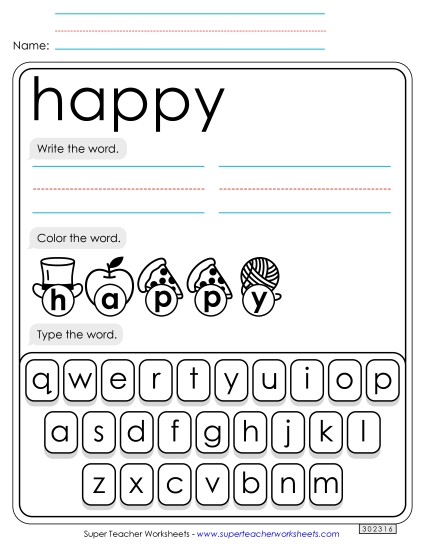 Write, Color, Type: Happy