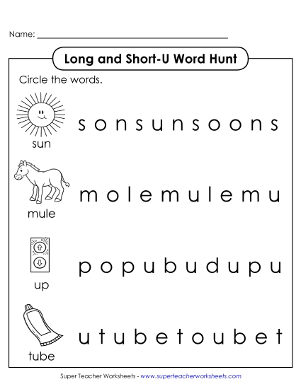 Long and Short U: Horizontal Word Hunt