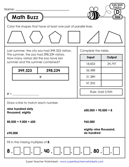 Math Buzz: Week 8<br>Worksheets 36 through 40