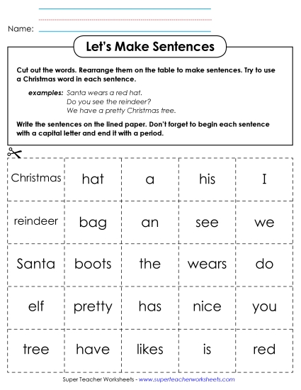 Let\'s Make Sentences: Christmas Worksheet