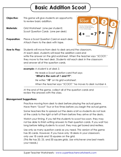 Basic Addition Scoot! Game