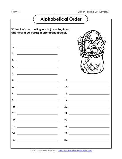 ABC Order: Write List (D-Easter) 