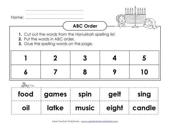 ABC Order: Cut and Glue (A-Hanukkah) 