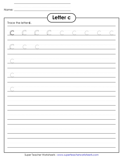 Lowercase c (Smaller Font Size) Alphabet Worksheet