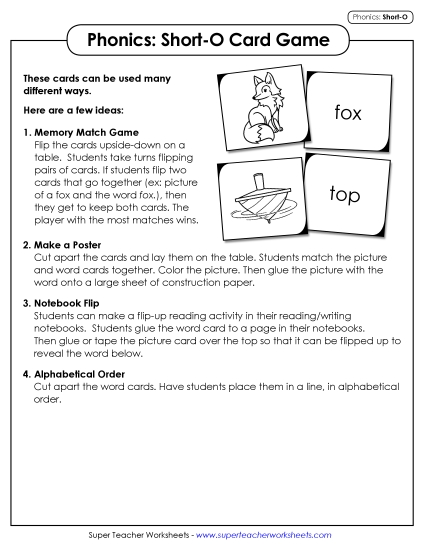 Picture-Word Match Game (Short O)